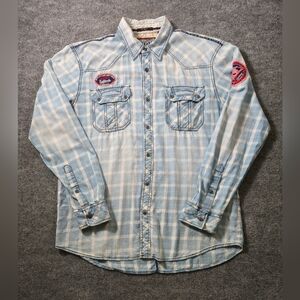 Afflication Black Premium Slim Fit Distressed Pearl Snap ACMC Button Up Size XL